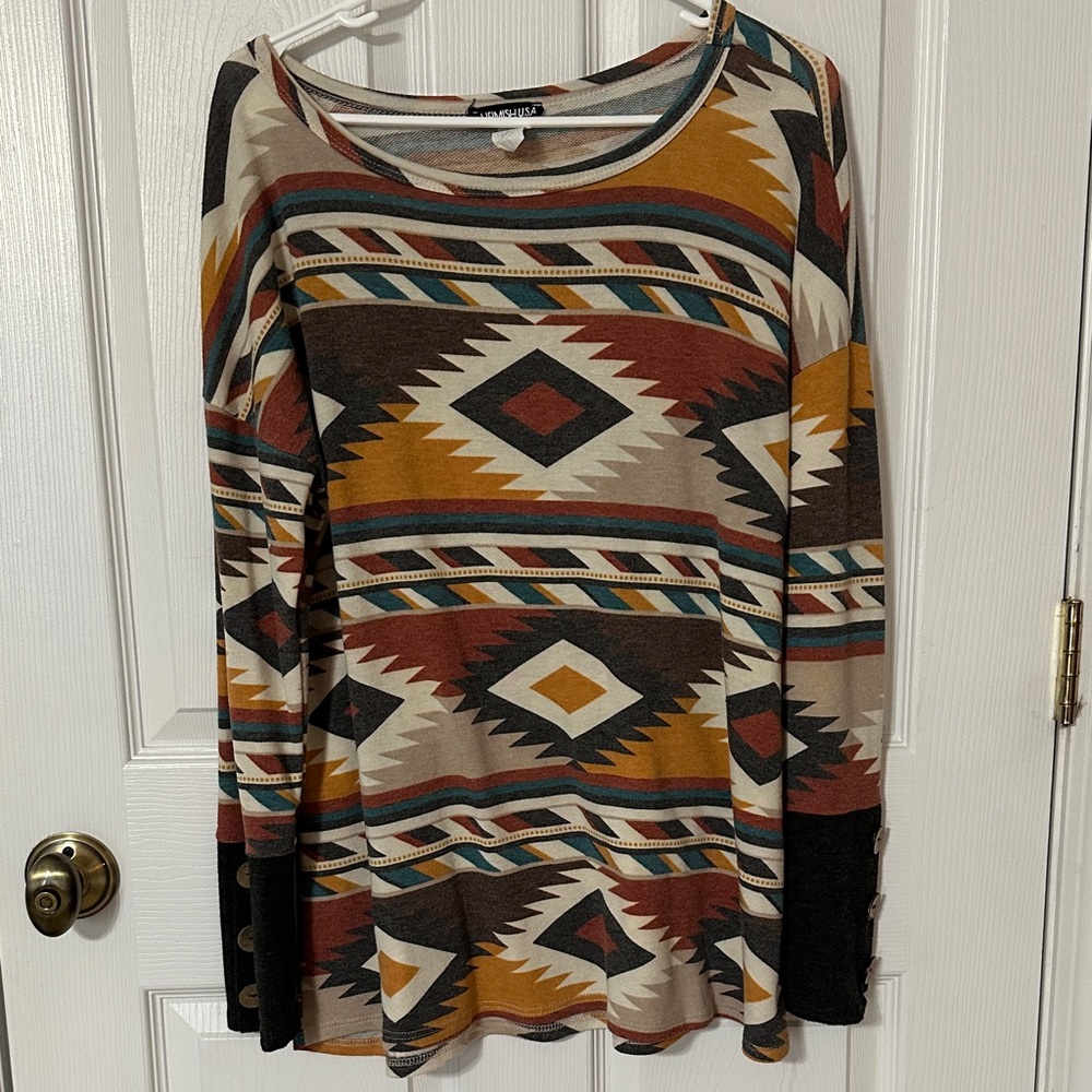 HEIMISH USA Multicolor Geometric Long Sleeve Top